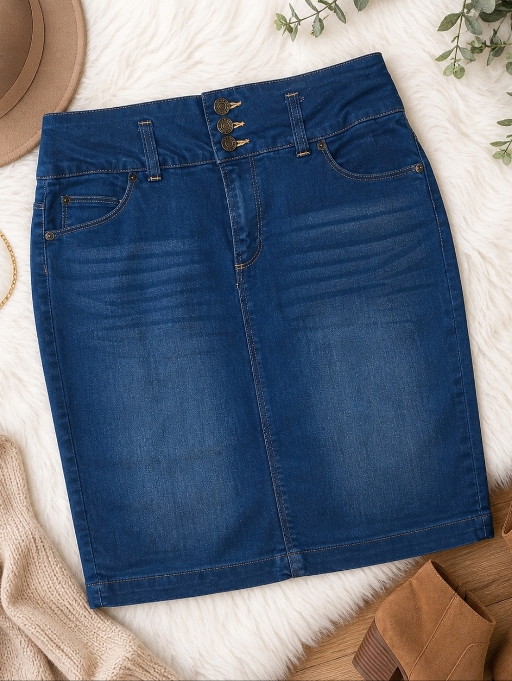 Sabrina Lauren Blue Denim Pencil Skirt - Classic Women's Style